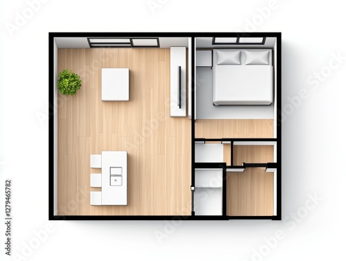 Modern Minimalist Apartment Floor Plan with Light Wood Flooring