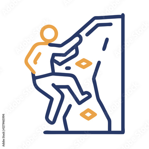 Popular rock climbing icon design representing an individual scaling a wall in a stylized vector format for outdoor and indoor activities