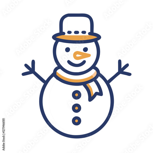 Cheerful snowman icon with a hat and scarf, perfect for winter-themed designs and holiday projects