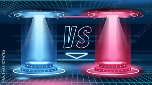 VS, Versus futuristic design. Battle headline template. Futuristic abstract technology background. Circle teleport with sparks on transparent background. Sci-fi concept design. Modern tournament.