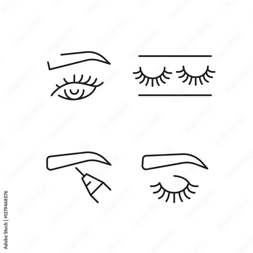 Beauty icons. Set of 4 beauty trendy minimal icons. Example: Eye, Eyebrow, Eyelash icon. Design signs for web page, mobile app, packaging design. Vector illustration.