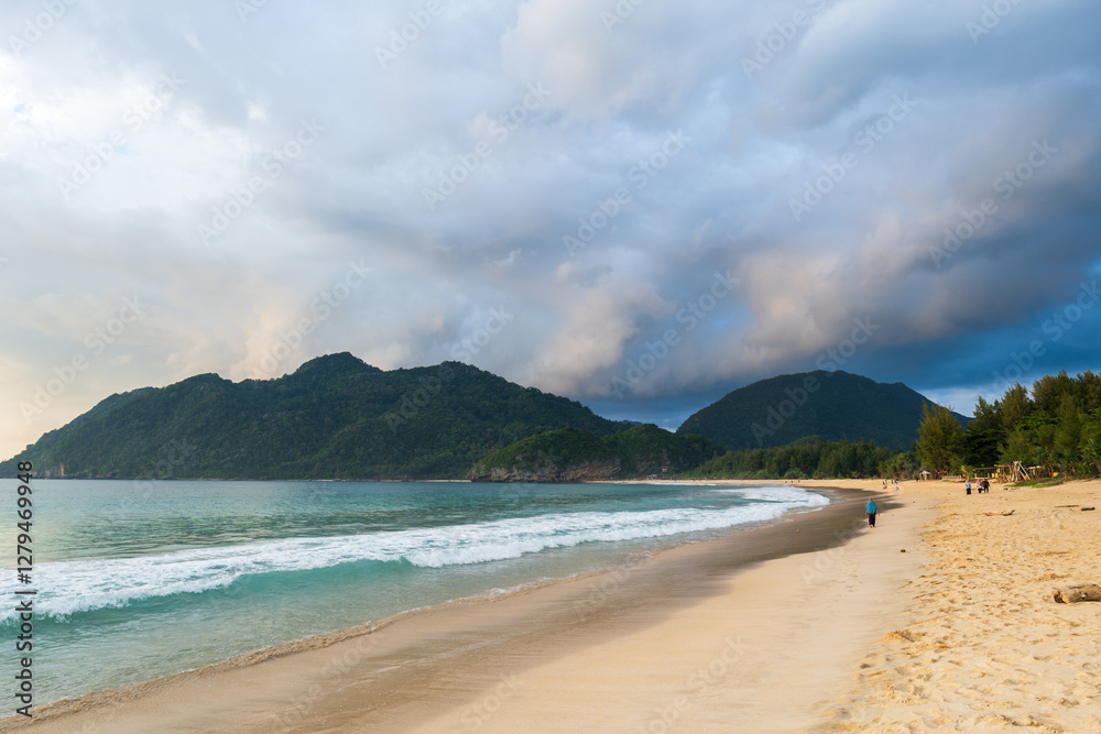 Lhoknga coastline, sea view at Lampuuk beach in Aceh, Indonesia. popular for surfing waves and surfers Lhoknga coastline, sea view at Lampuuk beach in Aceh, Indonesia. popular for surfing waves and surfers