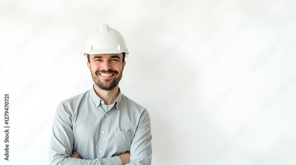 Handsome man industrial engineer wearing a white helmet isolated on white background, portrait of a construction worker with hardhat, professional factory engineering young worker or architect smiling Handsome man industrial engineer wearing a white helmet isolated on white background, portrait of a construction worker with hardhat, professional factory engineering young worker or architect smiling