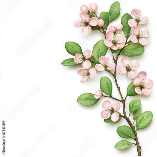 Pink Blossom Branch on White Background