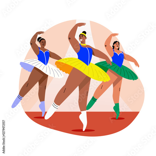 A flat style illustration of ballet dancers performing together