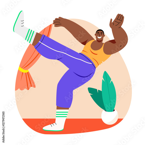 A flat style illustration of a character showing his dance move