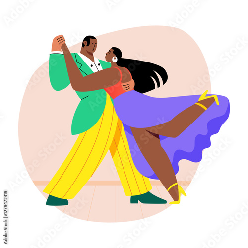 A flat style illustration of couple doing romantic dance together