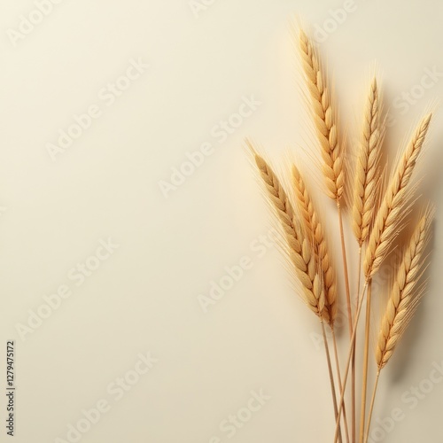 Wheat Stalks. Minimalist Grain Flat Lay with Copy Space