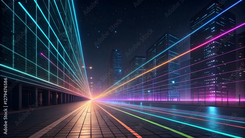 Obraz premium Futuristic holographic light streaks a dark bac