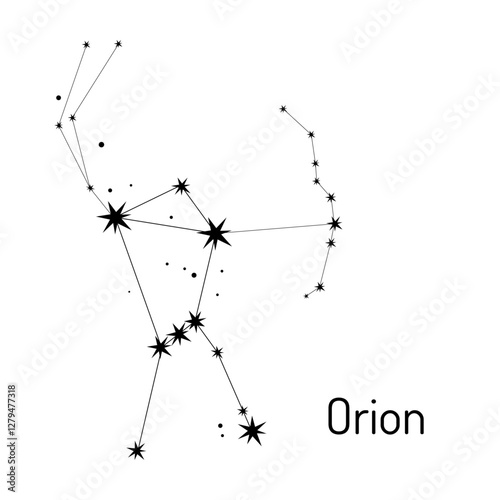 Minimalist vector illustration of the Orion constellation with star connections. Perfect for astronomy lovers, educational materials, posters, and space-themed designs.