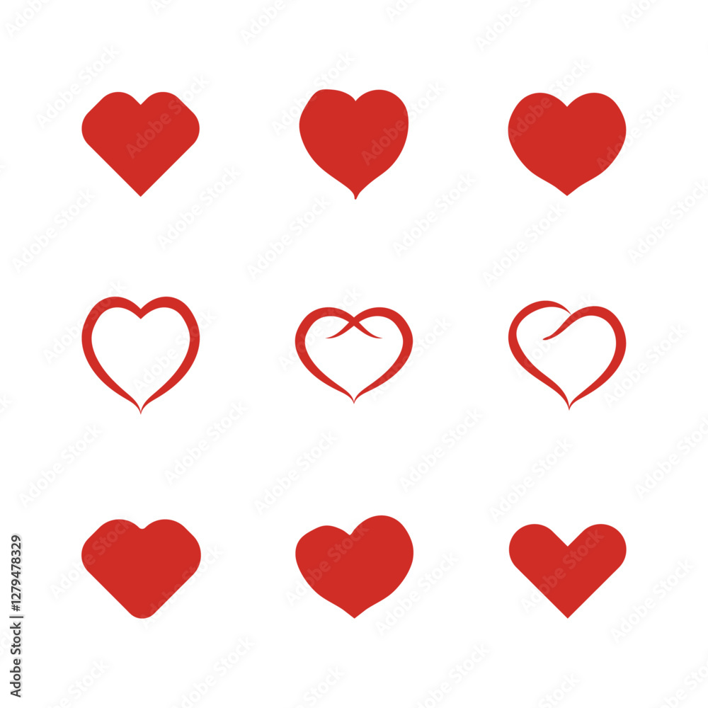 set of red hearts in different style love symbol heart icon vector set of red hearts in different style love symbol heart icon vector