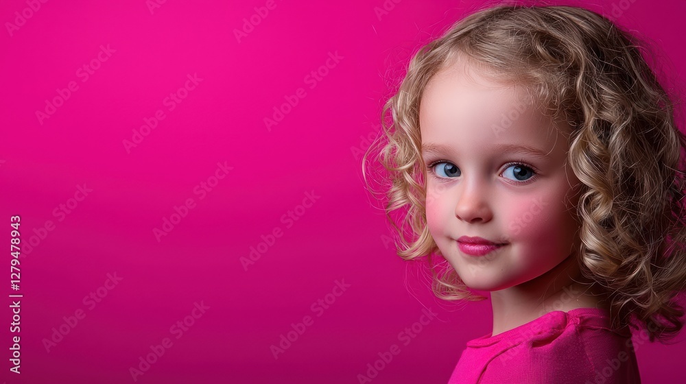 Portrait of a child girl against pink background. Possible use Stock photo Portrait of a child girl against pink background. Possible use Stock photo
