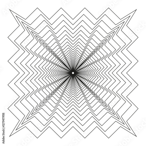 Hypnotic abstract pattern. Optical illusion shape. Geometric expanding lines. Black and white contrast.