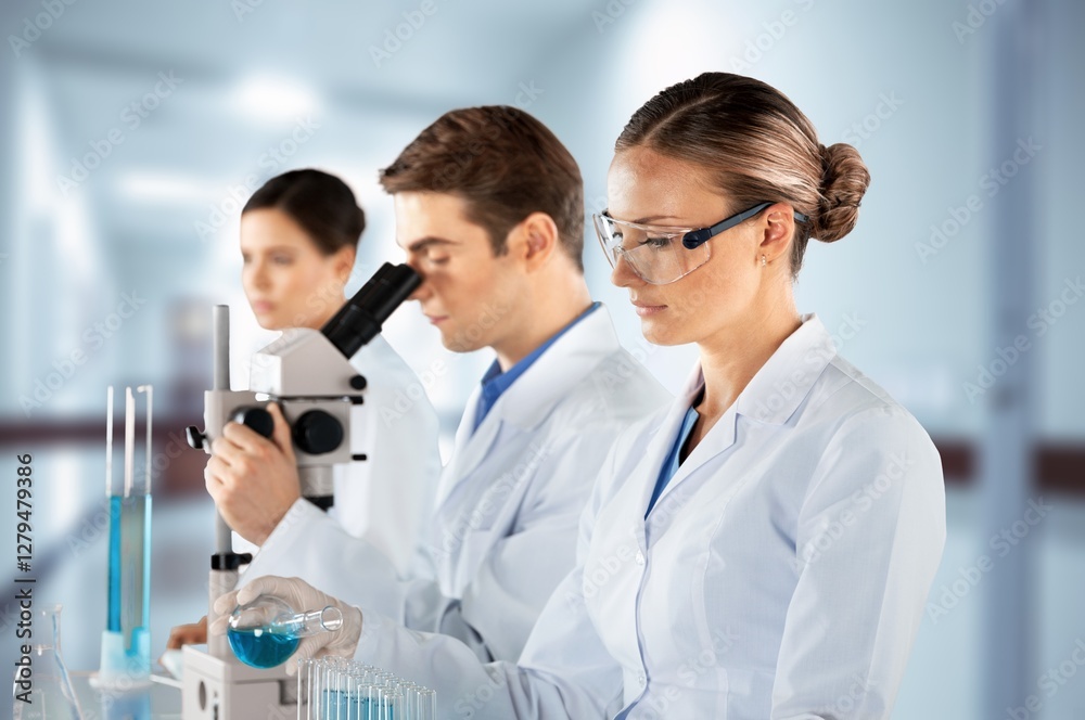 Mature scientist at work in science lab for pharmaceutical research.