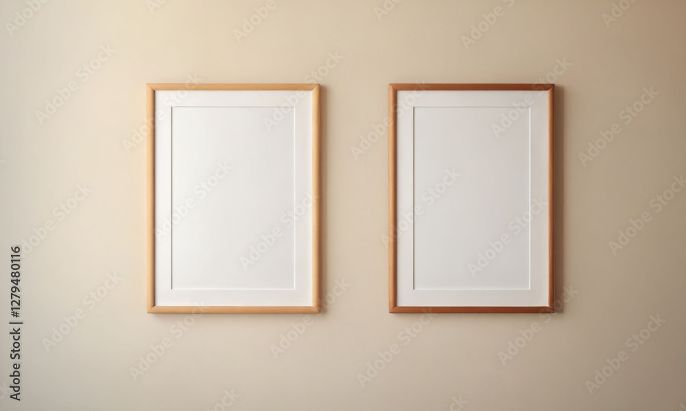 Empty frames on a minimalist wall waiting for artwork in a contemporary interior space Empty frames on a minimalist wall waiting for artwork in a contemporary interior space
