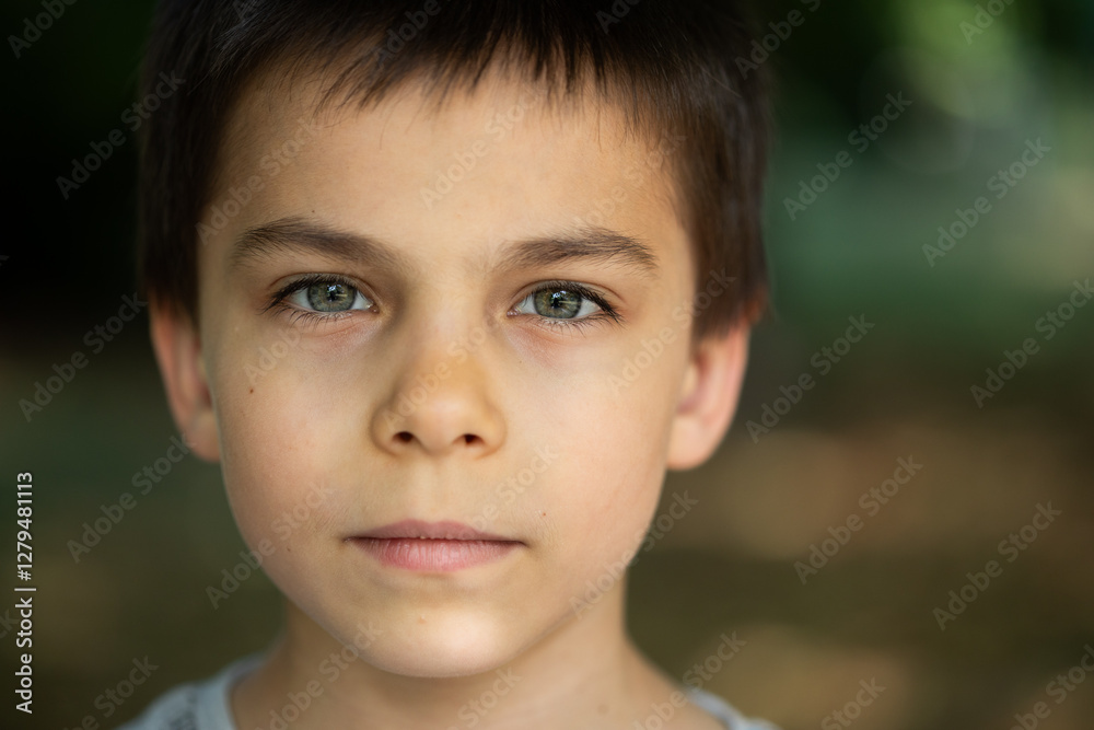 Portrait of little adorable boy in park