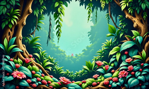 Rainforest Exploration with lush greenery and exotic wildlife