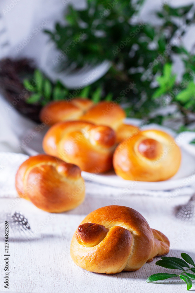 Larks - birds made of dough, to welcome spring. Traditional festive bread bird made of buttery dough. cooking homemade cakes, process