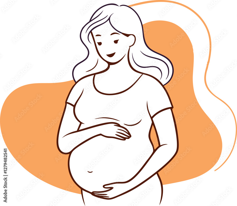 Vector Illustration of Expecting Mother Cradling Belly - Line Drawing Vector Illustration of Expecting Mother Cradling Belly - Line Drawing