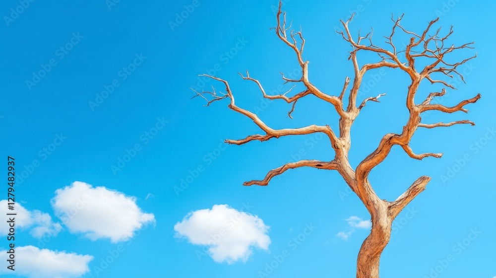 Fototapeta premium Tan Dead Tree Against Blue Sky with Clouds