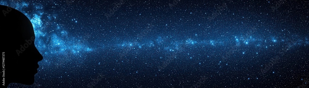 Fototapeta premium A silhouette against a cosmic starry background, symbolizing thought.