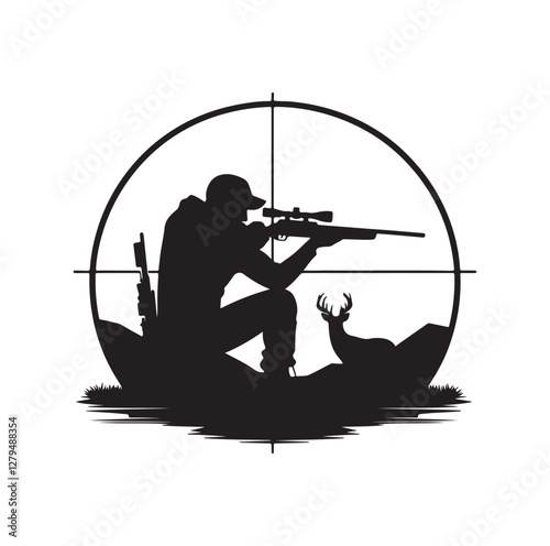 Hunter aiming at target silhouette vector illustration
