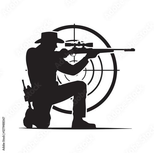 Hunter aiming at target silhouette vector illustration
