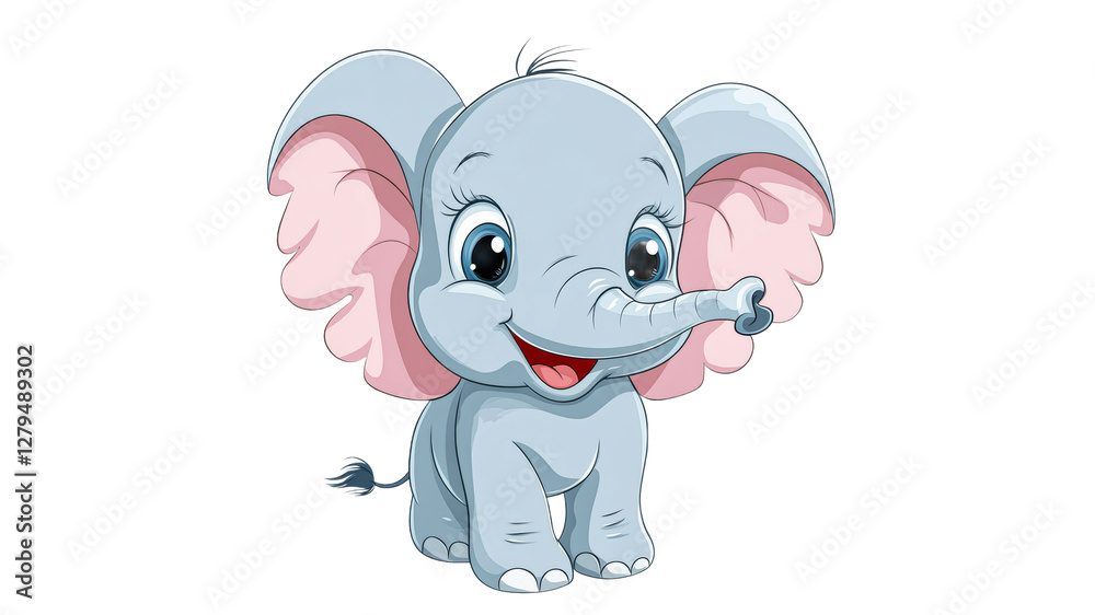 Naklejka premium Cute cartoon elephant with big ears smiling widely