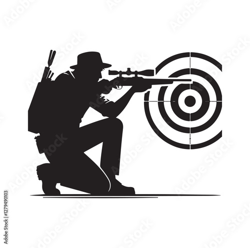 Hunter aiming at target silhouette vector illustration