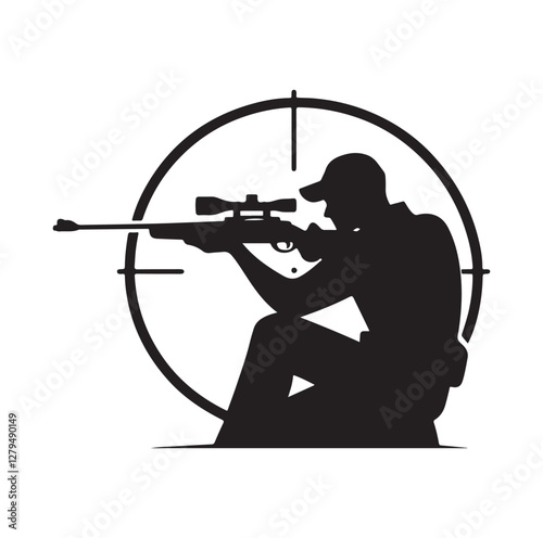 Hunter aiming at target silhouette vector illustration