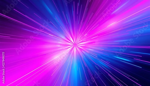 A high-energy abstract background featuring a central explosion of neon gradients, radiating from deep magenta to bright cyan. The smooth, fluid energy burst effect creates a powerful, high-tech feel 
