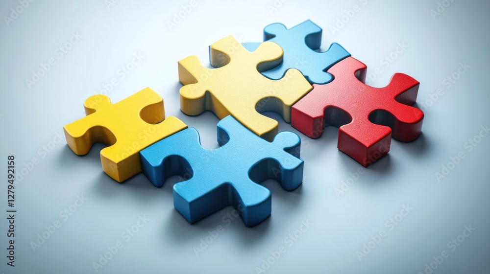Colorful puzzle pieces interlocked on a soft blue background, symbolizing problem-solving and teamwork Colorful puzzle pieces interlocked on a soft blue background, symbolizing problem-solving and teamwork