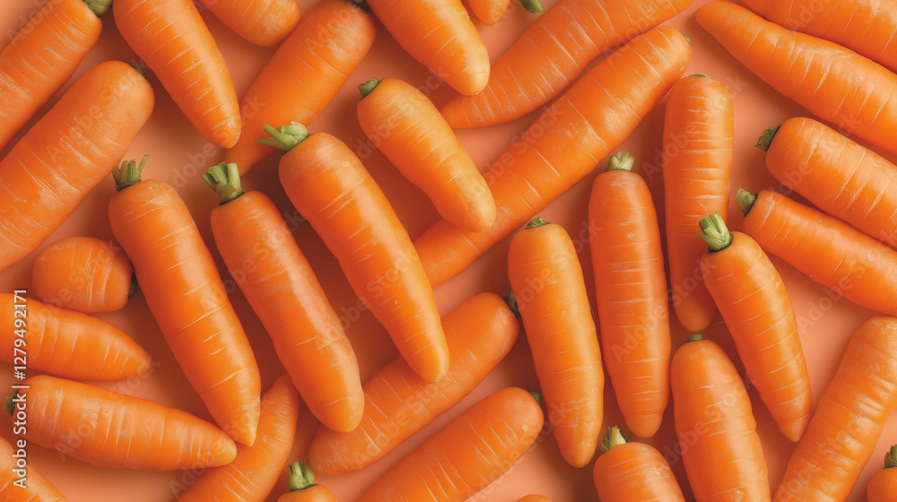 A bunch of carrots are shown in various sizes and orientations. Concept of abundance and variety, as the carrots are scattered across the background in different positions A bunch of carrots are shown in various sizes and orientations. Concept of abundance and variety, as the carrots are scattered across the background in different positions