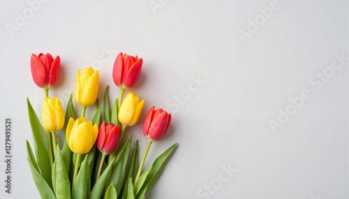 Colorful tulips on gray background