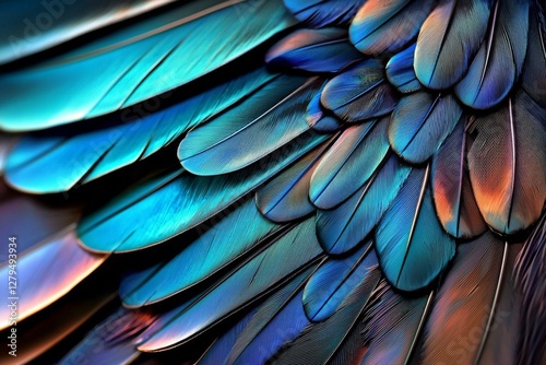 Macro photography of colorful plumage textures.