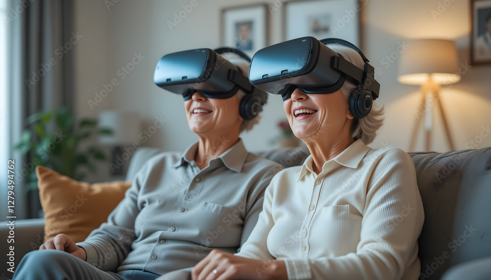 Elderly Couple Using Virtual Reality Headsets Elderly Couple Using Virtual Reality Headsets