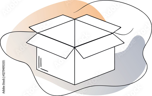 Open Cardboard Box Vector. Line Art Shipping and Delivery Concept