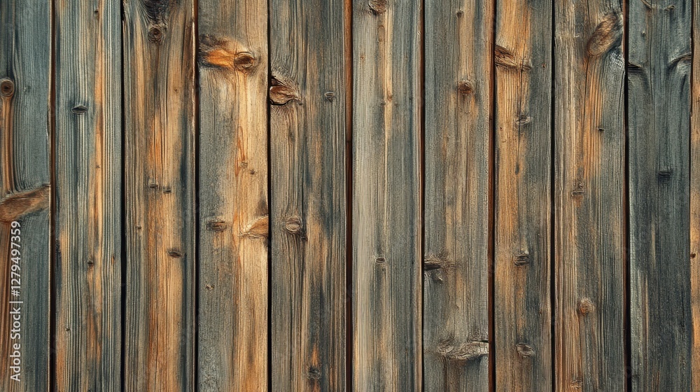 Rustic wooden plank wall with natural grain texture and weathered surface Rustic wooden plank wall with natural grain texture and weathered surface