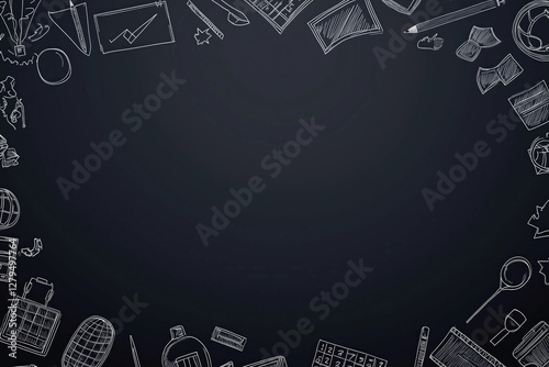 Outlines of school supplies on a black backdrop