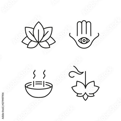 Yoga and meditation icons. 4 of yoga and meditation trendy minimal icons. Meditation, Stretching icon. Design signs for web page, mobile app, packaging design. Vector illustration