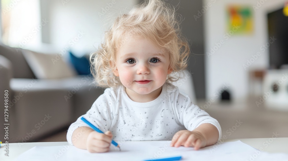Baby drawing, indoor, happy, learning, creativity, focus, use stock photo Baby drawing, indoor, happy, learning, creativity, focus, use stock photo