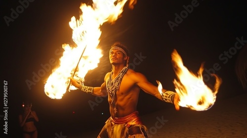 Fire Dancer Performance at Night photo