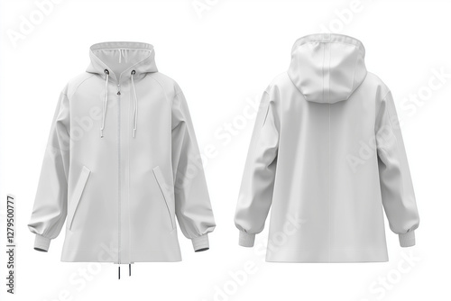 White raincoat front and back mockup