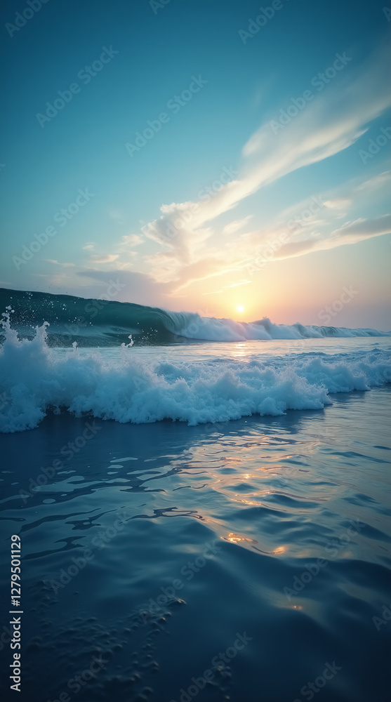 Naklejka premium Stunning Ocean Waves and Sunset Wallpaper for Your Phone Screen