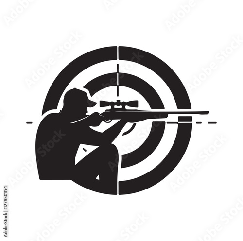 Hunter aiming at target silhouette vector illustration