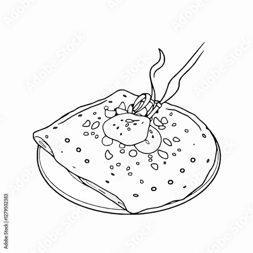 Hungarian Lángos Deep Fried Flatbread with Garlic and Cheese A Crispy and Flavorful Snack Black Outline