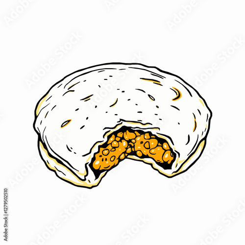 Jamaican Patty Flaky Pastry with Spiced Filling A Golden and Crispy Street Food Black Outline Vector