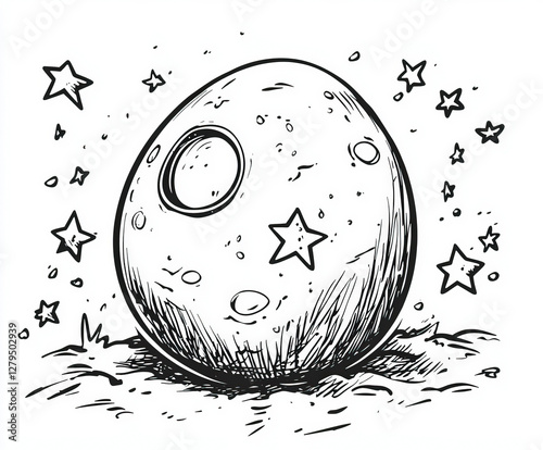 An egg-shaped spaceship fly...