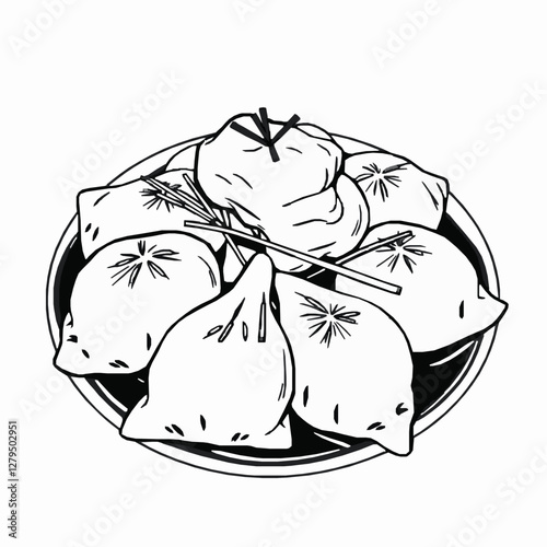 Polish Pierogi Dumplings with Sour Cream and Chives A Soft and Comforting Dish Black Outline Vector