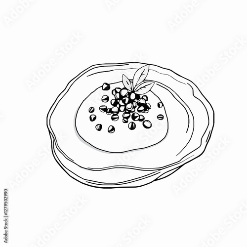 Russian Blini Thin Pancakes with Caviar and Sour Cream A Light and Elegant Dish Black Outline Vector